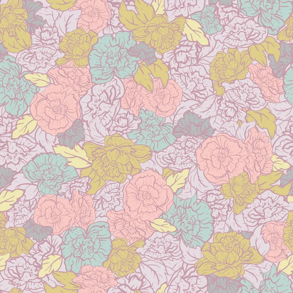 Rockabilly Retro Roses Seamless Pattern Background Perfect Fabric Scrapbooking Wallpaper — Stock Vector