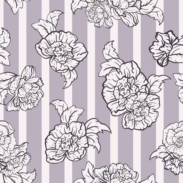 Roses vectorielles sur fond de motif sans couture Lavande Stripes . — Image vectorielle