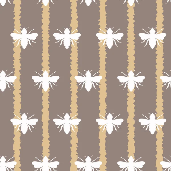 Vektor weiße Honigbienen auf lose Streifen nahtlose Muster Hintergrund. — Stockvektor