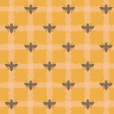 Vektör bal arılar üzerinde Plaid Dikişsiz desen arka plan.