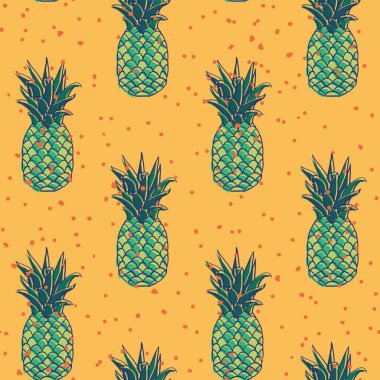 Vektör Retro yeşil Pineapples Fiesta Dikişsiz desen tasarım.