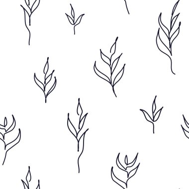 Vektör bir çizgi çizim florals siyah ve beyaz Dikişsiz desen arka plan.