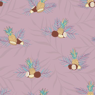 Palm Shadows dikişsiz desen arka plan ile Vektör Pina Colada Kompozisyonlar.