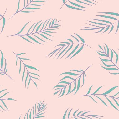 Vektör Tropikal Palm Yaprakları Pembe ve Turkuaz dikişsiz desen arka plan.