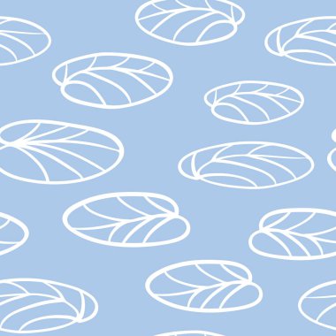 Vektör beyaz su zambak yaprakları mavi Dikişsiz desen arka plan.