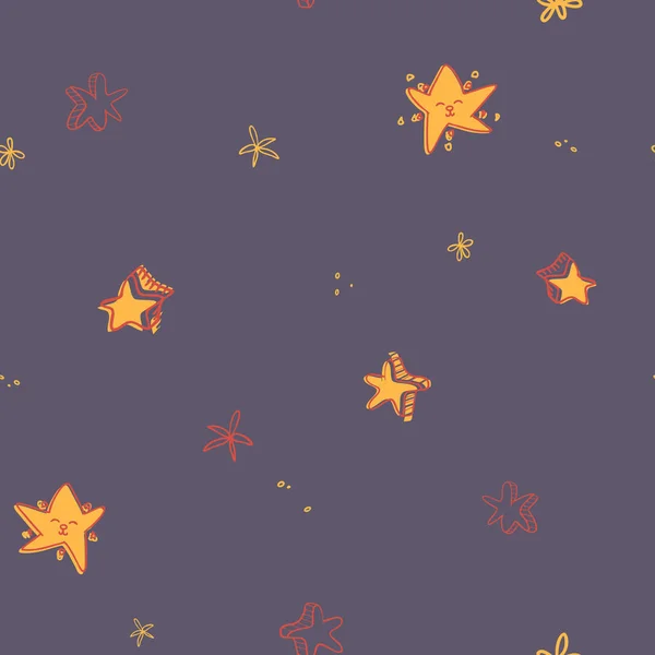 Vector Beary Night with Shiny Stars seamless pattern background. — Stock Vector