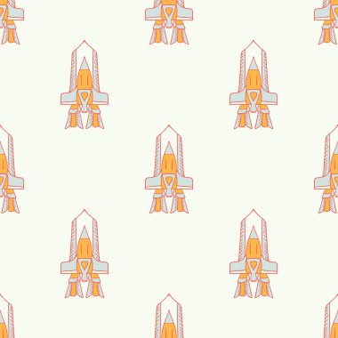 Vektör Retro Spaceship Adventure uzayda sorunsuz desen arka plan.