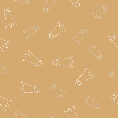 Kahverengi Bej dikişsiz desen arka plan vektör Retro Comets Line sanat.