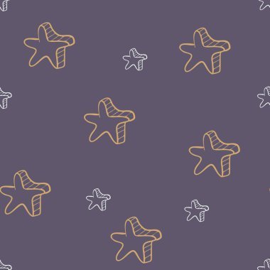 Vektör Vintage Altın ve Beyaz Yıldız Dark Sky dikişsiz desen arka plan.