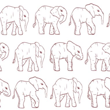 Beyaz dikişsiz desen arka plan üzerinde Vektör Orman Filler.