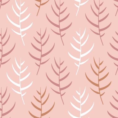 Dusty Pinks Beyazlar ve Bej dikişsiz desen arka plan Vektör Palmiye Yaprakları.