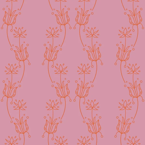 Vector Magische Oranje Bloemen op roze naadloze patroon achtergrond. — Stockvector