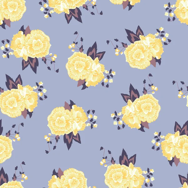 Vector Doux Roses Jaunes sur fond de motif sans couture violet . — Image vectorielle