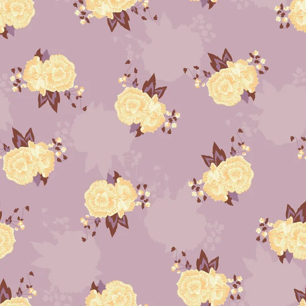 Vector Vintage Roses Jaunes sur fond de motif sans couture violet . — Image vectorielle