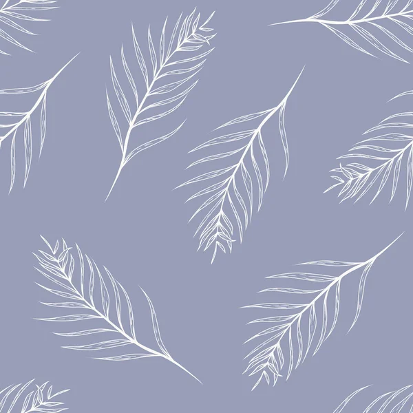 Vector delicado palmera hojas sobre fondo azul pastel patrón sin costuras. — Vector de stock