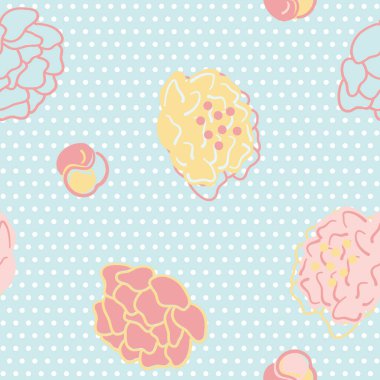 Noktalar üzerindeki parlak neşeli renklerdeki vektör şakayıkları kusursuz desen arkaplanı.