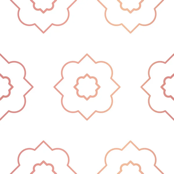 Geometrische Vektor-Pfingstrosen in Roségold auf weißem Hintergrund mit nahtlosem Muster. — Stockvektor