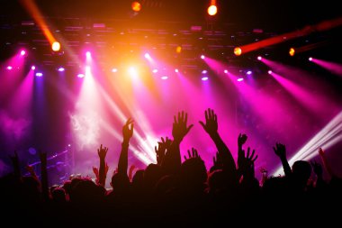 Millet, konserdeki kalabalık. Sahneden mor ışık