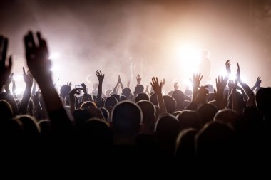 Bir sürü insan müzik programında. Sahneden gelen ışık.