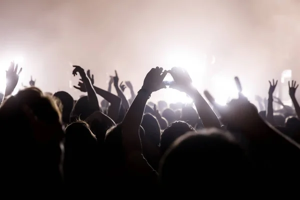 Publiken Med Upphöjda Händer Och Smartphone Spela Konsert — Stockfoto