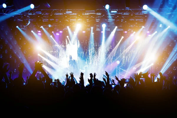 Satisfied People Concert Colored Light Stage Stock Photo