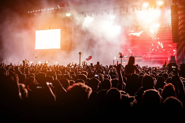 Σιλουέτες Συναυλιών Εκδήλωση Πολύ Κόσμο Μεγάλο Νυχτερινό Πάρτι Κλαμπ — Φωτογραφία Αρχείου