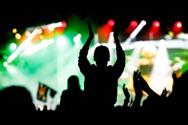 Kalabalık bir müzik gösterisinden hoşlanıyor. Siyah siluet
