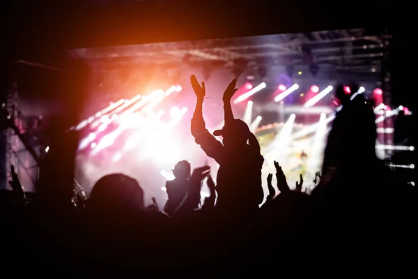 Crowd Enjoys Music Show Black Silhouette — Stock Photo, Image