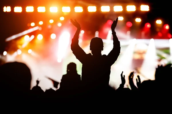 Crowd Enjoys Music Show Black Silhouette — Stock Photo, Image