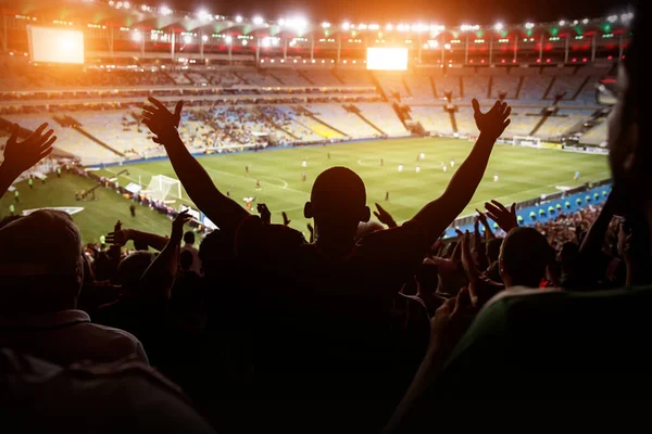 Piłka Nożna Fani Piłki Nożnej Wspierają Swoją Drużynę Świętują Bramkę — Zdjęcie stockowe