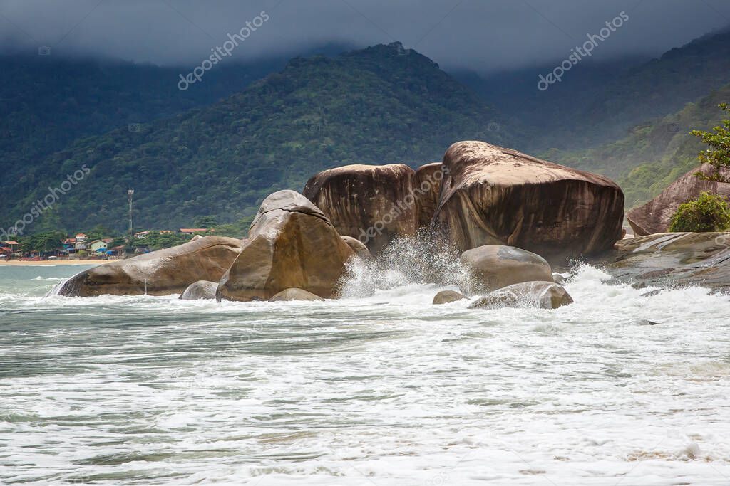 Giant boulders by the ocean