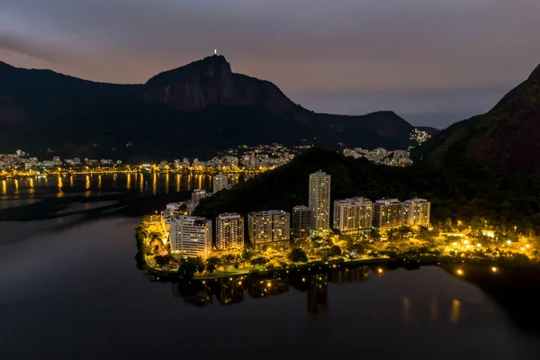 Distrito Elite Lagoa Río Janeiro Vista Nocturna Desde Dron — Foto de Stock