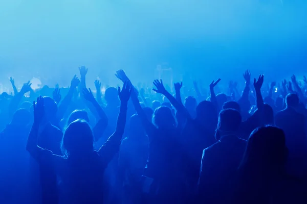 Silhouette People Raised Hands Concer Crowd Music Show — Stock Photo, Image