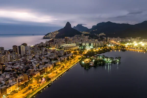 Distrito Elite Lagoa Rio Janeiro Vista Noturna Drone — Fotografia de Stock
