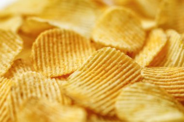 Oluklu Patates cipsi. Makro görünümü kapat.
