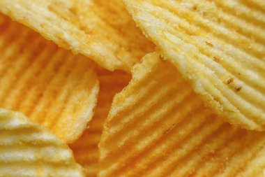 Oluklu Patates cipsi. Makro görünümü kapat.