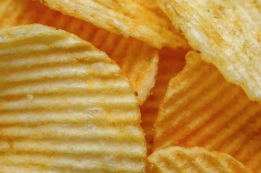 Oluklu Patates cipsi. Makro görünümü kapat.