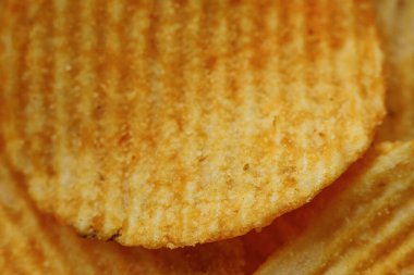 Oluklu Patates cipsi. Makro görünümü kapat.
