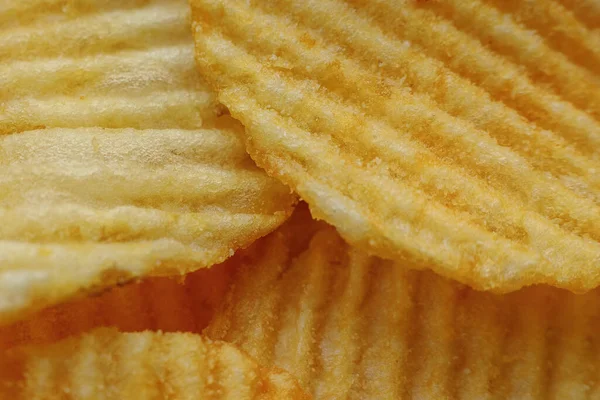 Oluklu Patates cipsi. Makro görünümü kapat.