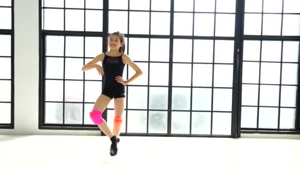 Little Ballerinas Doing Exercises Bending Sitting Floor — Stock Video