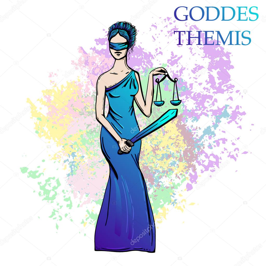 Ancient Greece statue of goddess Themis. Vector architecture.