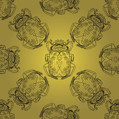 Mısır haç ve tüm görme göz ile dekoratif scarab ile Dikişsiz desen. Elle çizilmiş stil.