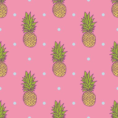 Pembe arka planda ananas Dikişsiz desen. Yaz meyve duvar kağıdı
