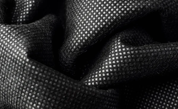 Zmačkaná Textura Černé Tkaniny Stole Zblízka — Stock fotografie