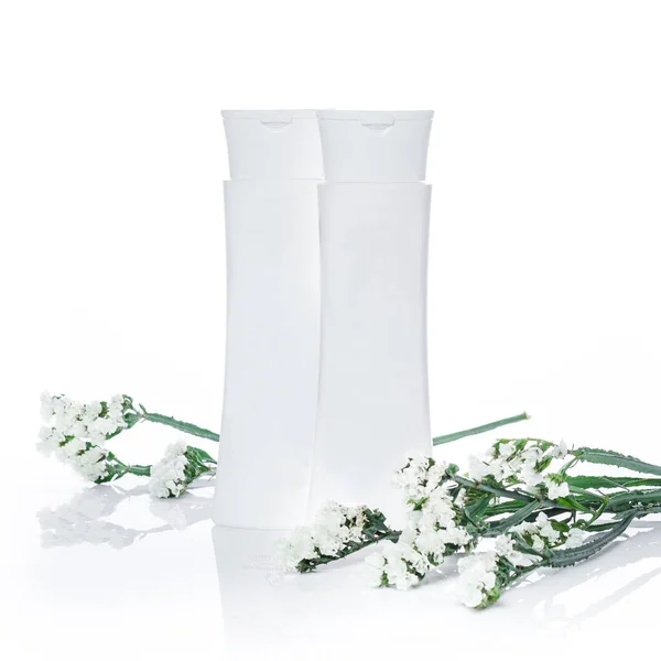 Conjunto Cremas Blancas Para Cuerpo Cara Productos Belleza Sobre Fondo — Foto de Stock