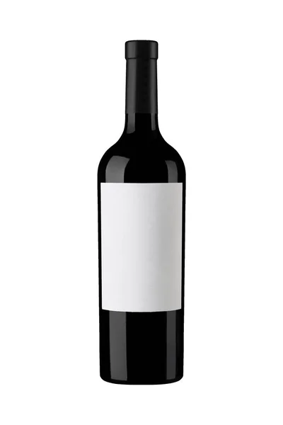 Botella Vino Tinto Etiqueta Blanca Cápsula Negra — Foto de Stock