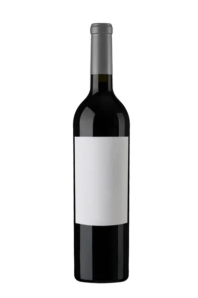 Botella Vino Tinto Cápsula Plata Etiqueta Blanca — Foto de Stock
