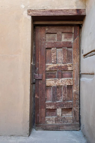 Wooden Aged Decorated Door Stone Wall Medieval Cairo Egypt — Stock Photo, Image