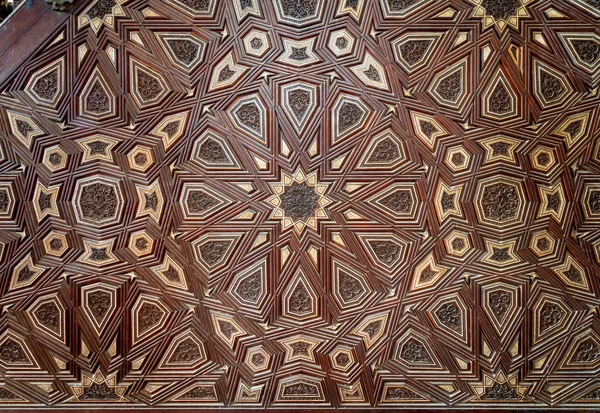 Closeup Ornamentos Arabescos Velhice Decorado Minbar Sultão Nasir Muhammad Ibn — Fotografia de Stock