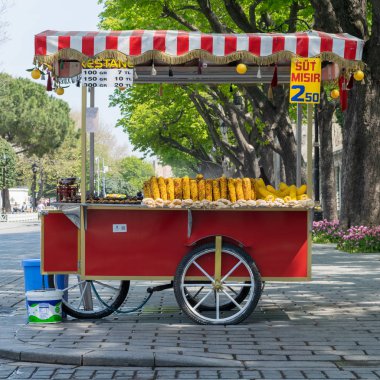 Sultan Ahmed Meydanı 'nda geleneksel Türk kestane ve Mısır arabası, Istanbul, Türkiye
